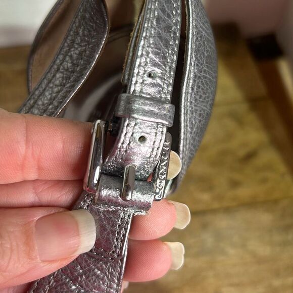 Coach adelle silver criss-cross pumps pebbled open‎ toe heels - Picture 4 of 11